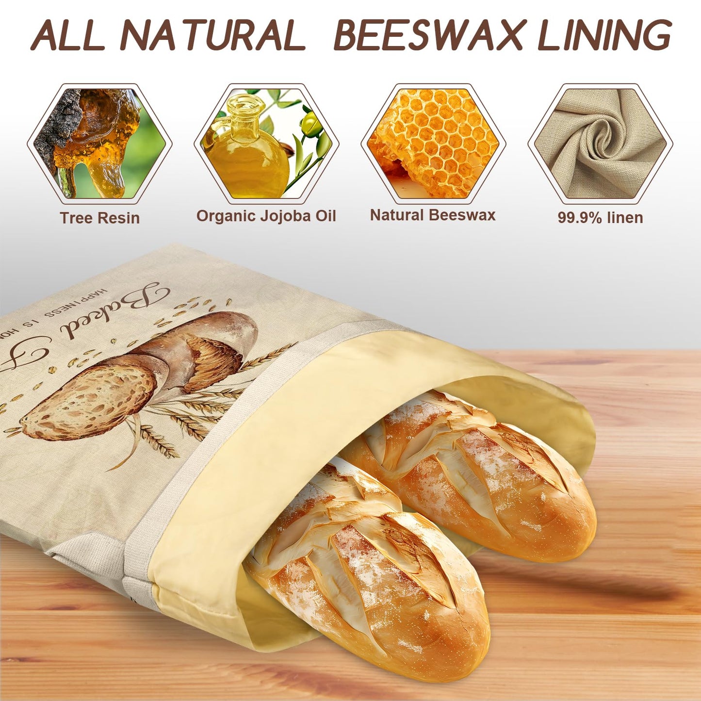 Beeswax Bread Bags for Sourdough, 2 Pack Reusable Bread Bag for Storage XL 17x13 Inch, Large Linen Bags for Homemade Sourdough - Keep Fresh, Freezer Safe - Available at All In One Marketplace Canada