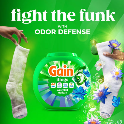 Gain Flings Ultra Oxi Laundry Detergent Pacs, 76 Count, Waterfall Delight Scent, with Odour Defense, concentrated laundry soap pacs