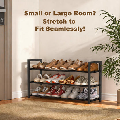 Roylvan 3-Tire Expandable Shoe Rack, 17"-31" Adjustable Stackable Free Standing Shoe Shelf Storage Fits 6-12 Pairs Shoes, Heavy Duty Reinforced Metal Shoes Organizer for Closet Entryway Doorway Dorm - Available at All In One Marketplace Canada