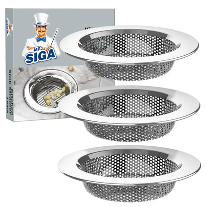 MR.SIGA Kitchen Sink Strainer, Stainless Steel Sink Drain Strainer, Dishwasher Safe, Outer Diameter4.4 inch/11.2cm, Inner Diameter 3 inch/7.6cm, Pack of 3