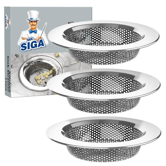 MR.SIGA Kitchen Sink Strainer, Stainless Steel Sink Drain Strainer, Dishwasher Safe, Outer Diameter4.4 inch/11.2cm, Inner Diameter 3 inch/7.6cm, Pack of 3