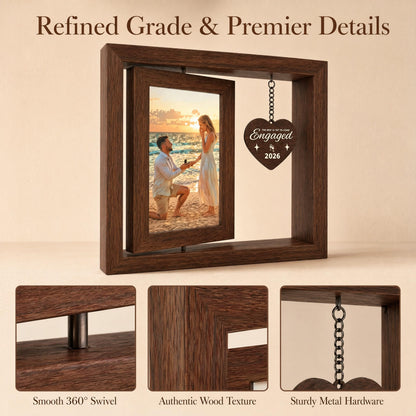 UPEOXT Engagement Gifts for Couples, Wood Rotating Picture Frame, 21.5×20.5cm, 8.46×8.07inch, Double Sided Wedding Bridal Shower Decor, Unique Engaged Fiance Gift, 2026 Christmas Ornament Photo Frame 🍁 All In One Marketplace Canada