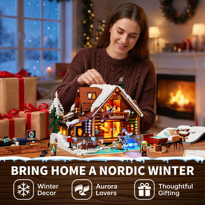 LUMIBRICKS Aurora-Cabin Christmas Lighting-Building-Bricks Set - 2425 Pcs Retro House Winter Lodge LED Light Construction Building Christmas Village Model Set for Adults and Families 🍁 All In One Marketplace Canada