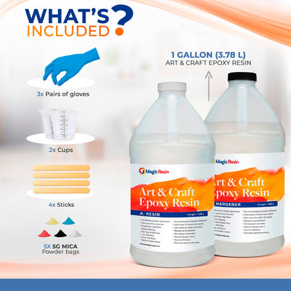 Magic Resin | Epoxy Resin Kit for Art & Craft | 1 Gallon (3.78 L) 128oz | UV Resistant & Odorless | Crystal Clear Epoxy Resin | Jewelry, Earrings, Coasters, Casting, Molding, Crafting and More