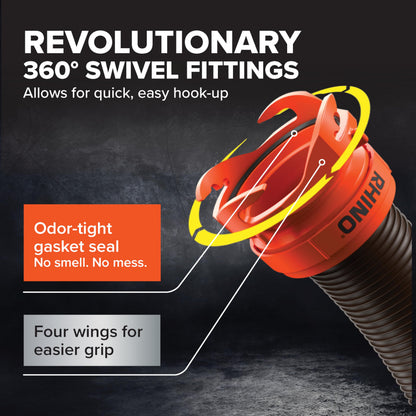 Camco RhinoFLEX 20-Ft Camper/RV Sewer Hose Kit - Features Clear Elbow Fitting w/Removable 4-in-1 Adapter - Connects to 3” Slip or 3”/3.5”/4” NPT Threaded Sewer Connection (39742)