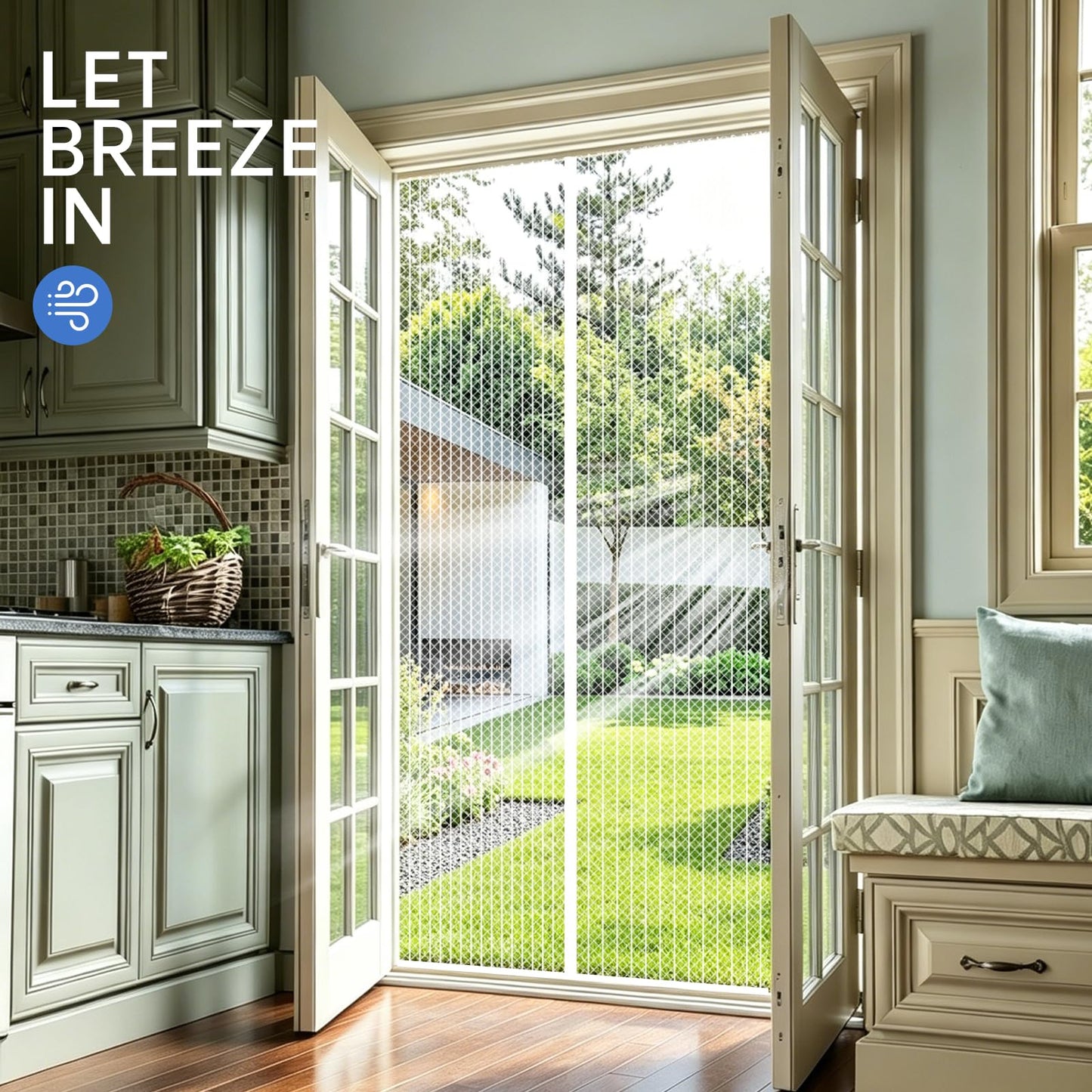 White Magnetic Screen Door Fits Door Size 32x80in Screen Size 34x82in Heavy Duty Mesh Full Frame With Magic Tape