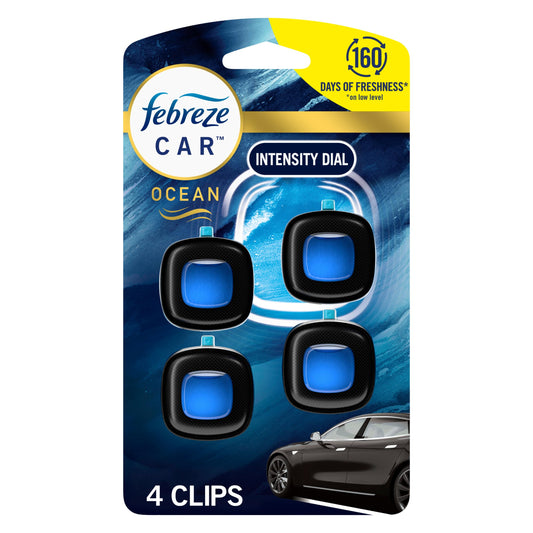 Febreze Car Ocean Scent Air Freshener Vent Clip, 2.2 mL, Pack of 4