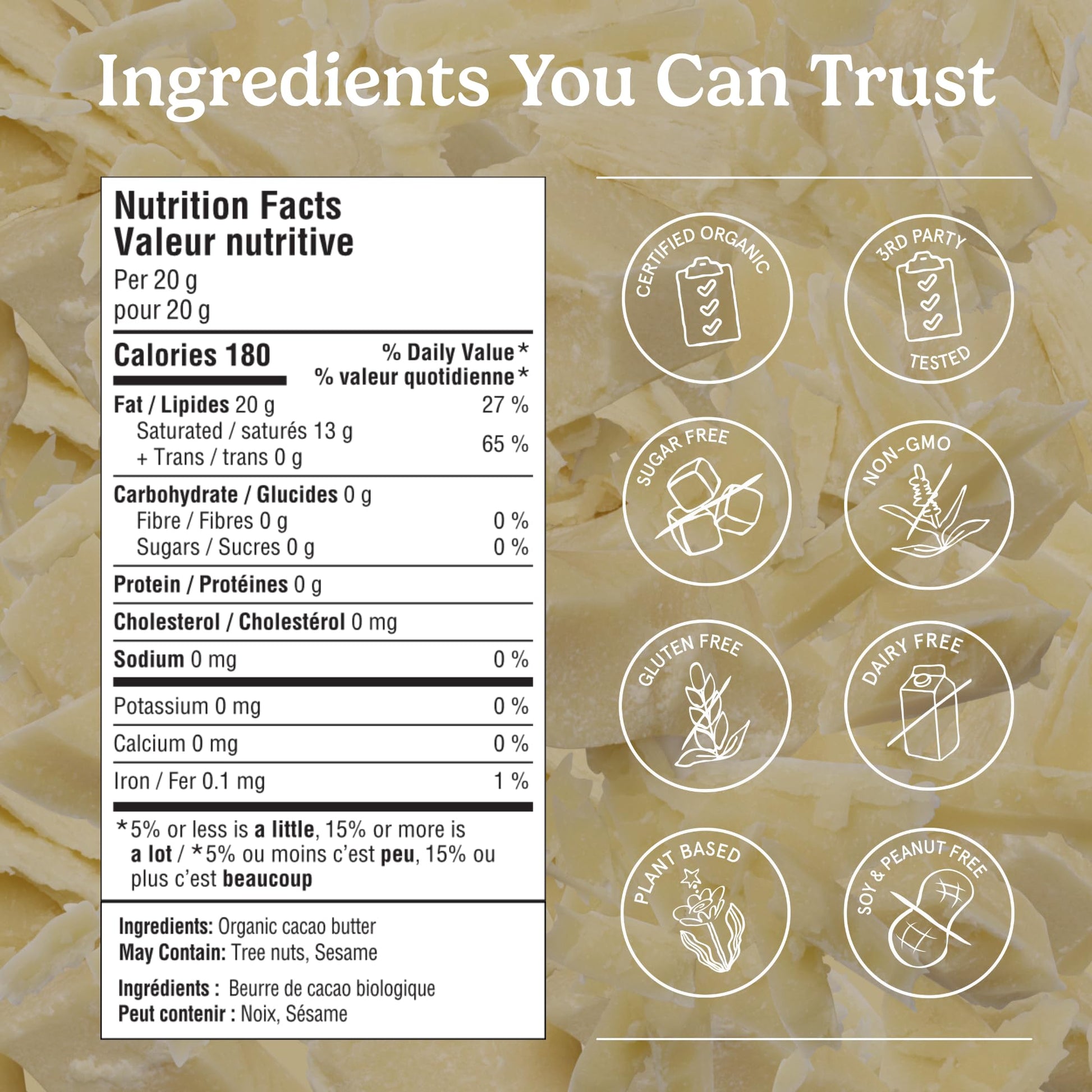 Organic Traditions Food Grade Cacao Butter, Baking Ingredient, 16oz Bag Organic Traditions