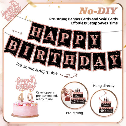 50Pcs 40th Birthday Decorations for Women,Rose Gold Black Pre-Assembled Set 🍁 All In One Marketplace Canada