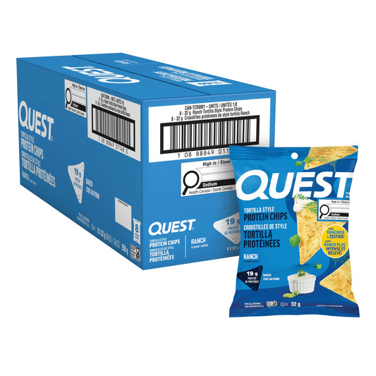 Quest Nutrition Tortilla Style Protein Chips, Ranch, High Protein, Baked, Not Fried, Gluten Free, 1g Sugar, 5g Carbs, 8ct