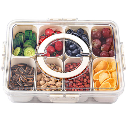 Snackle Box Container with Lid & Handle, Airtight Divided Snack Organizer, Portable Charcuterie Board for Travel, Road Trips, Picnic, Fruits, Veggies, Candy & Nuts