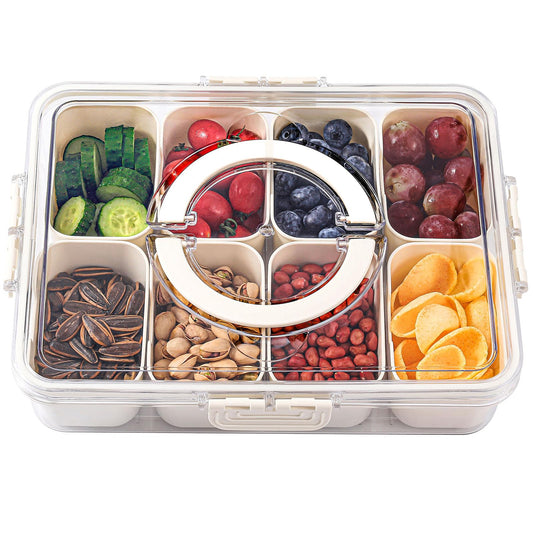 Snackle Box Container with Lid & Handle, Airtight Divided Snack Organizer, Portable Charcuterie Board for Travel, Road Trips, Picnic, Fruits, Veggies, Candy & Nuts