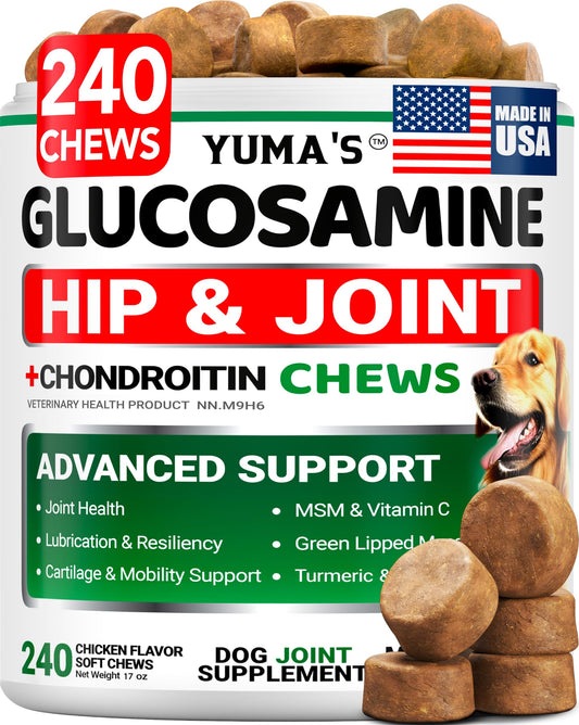 Glucosamine for Dogs - 240 Chews - Hip and Joint Supplement for Dogs with Chondroitin, MSM & Turmeric - Joint Pain Relief for Senior Dogs - All Breeds - Mobility Support - Value Pack - Made in USA - Available at All In One Marketplace Canada