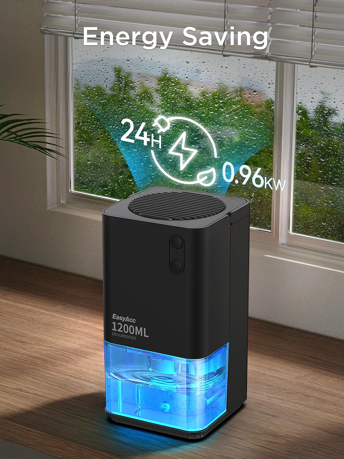 EasyAcc Dehumidifiers for Home Basements, 40oz Air Dehumidifier for Home(450sq ft) with Handle/7 LED Lights, Ultra Quiet & Auto Shut off Dehumidifiers for Bedroom Bathroom Closet RV 1200ml Black