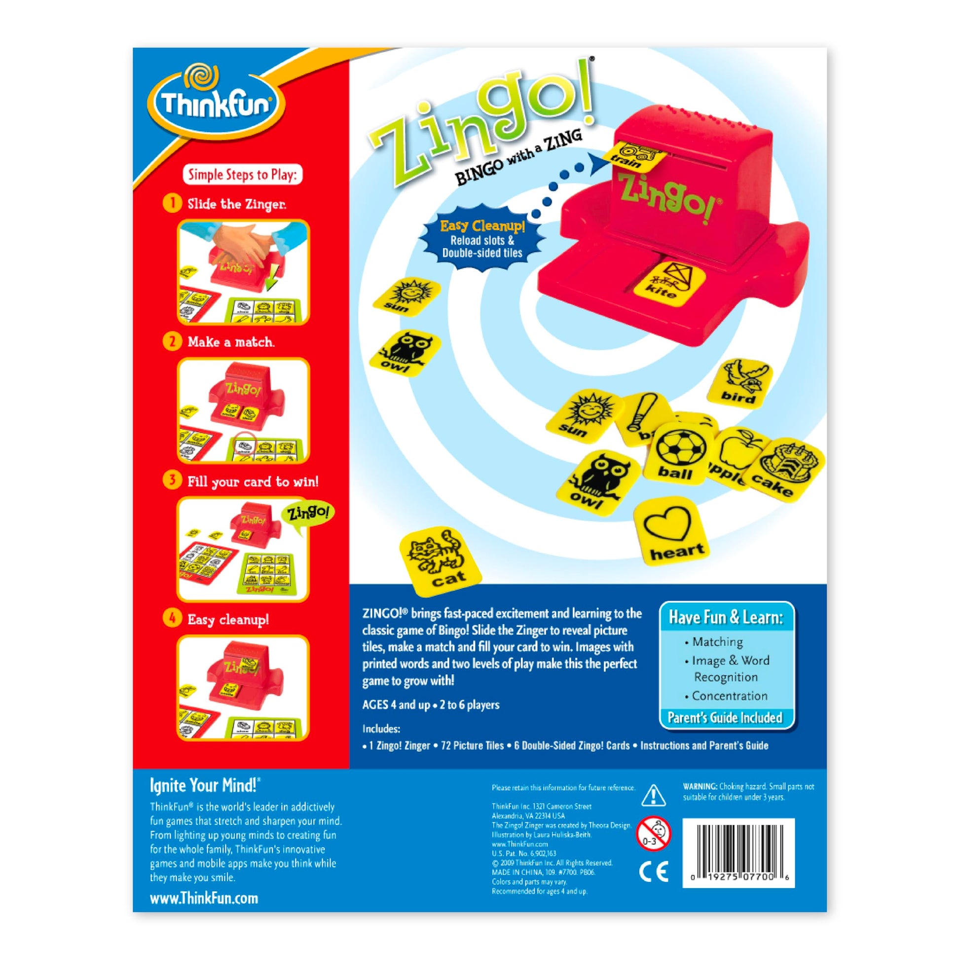 ThinkFun Zingo - Bingo with a Zing - Award-Winning Preschool Game - Encourages Language & Matching Skills Development - Fun Family Board Game for Boys and Girls Ages - 4 & Older - Available at All In One Marketplace Canada