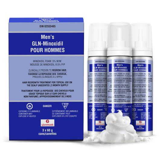 Glenmark | Minoxidil 5% Hair Regrowth Foam for Men, Aerosol Can, 3 Month Treatment (180 gr) – Mess-Free, Fast-Drying Formula for Thinning Hair & Hair Loss – Reactivates Follicles