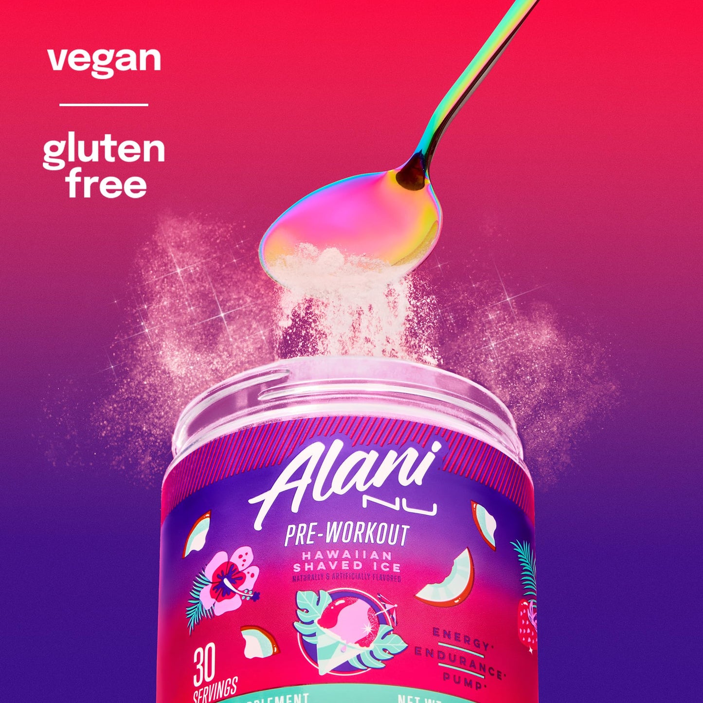 Alani Nu Pre-Workout Supplement Powder for Energy, Endurance, and Pump, Hawaiian Shaved Ice, 30 Servings (Packaging May Vary) Alani Nu