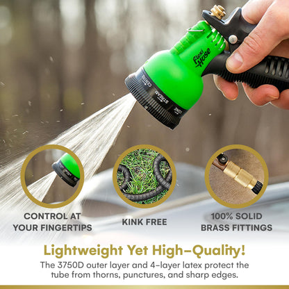Flexi Hose with 8 Function Nozzle Expandable Garden Hose, Lightweight & No-Kink Flexible Garden Hose, 3/4 inch Solid Brass Fittings and Double Latex Core, 50 ft Black