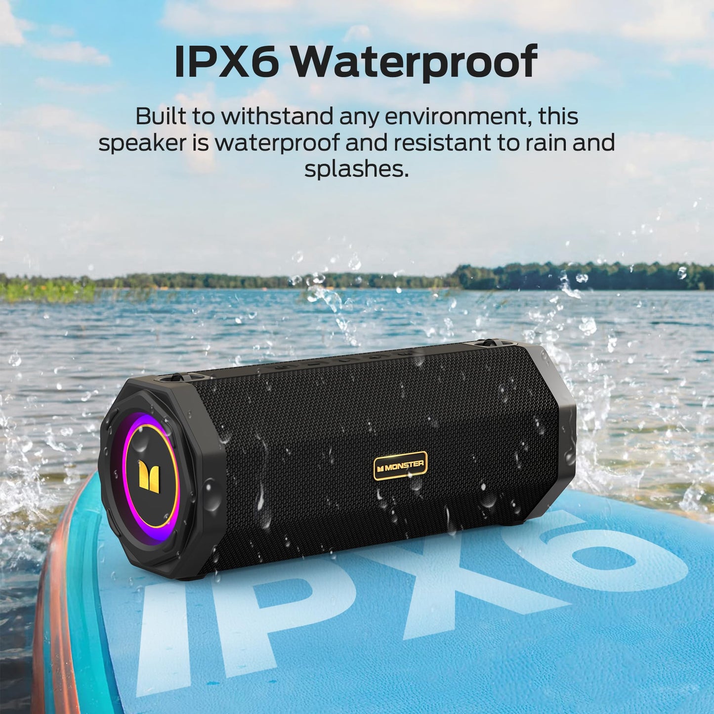 Monster Speaker S200 Wireless Portable Bluetooth Speaker, 24H Playtime, IPX6 Waterproof, 50W Stereo Sound, Bluetooth 5.4, Dual Bass Speakers, Perfect for Home, Parties, and Travel.Black - Available at All In One Marketplace Canada