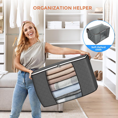 90 L Large Storage Bags, 6 Pack Clothes Storage Bins Foldable Closet Organizers and Storage Containers with Reinforced Handle for Clothing, Blanket, Comforters, Bed Sheets, Pillows and Toys (Gray) - Available at All In One Marketplace Canada