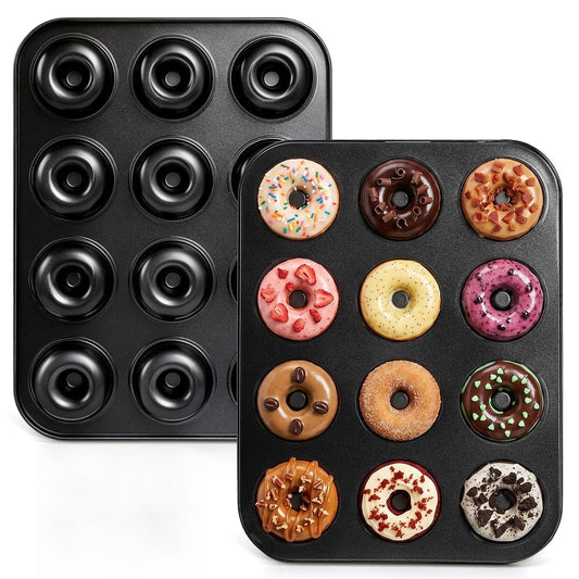 Lawei Pack of 2 Donuts Baking Mould with 24 Cavities Doughnut Mould with Non-Stick Coating, High-Quality Doughnut Baking Mould for Doughnut, Cake, Dessert, Black 🍁 All In One Marketplace Canada