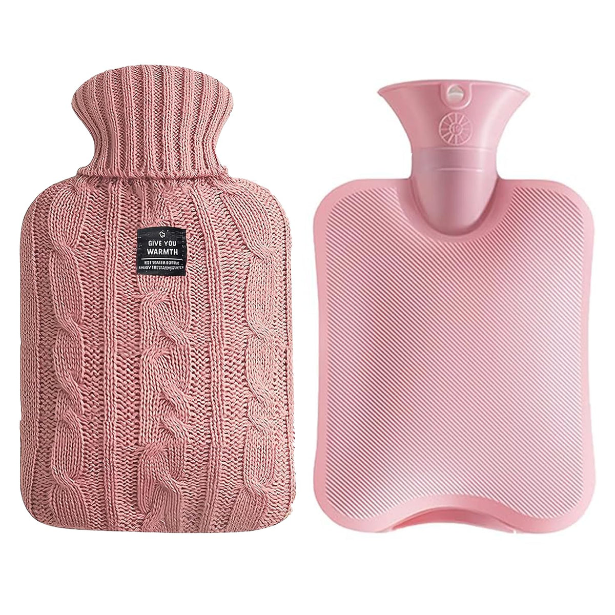 Hot Water Bag, Hot Water Bottle 2 Liters, Heat Up and Refreezable Hot Cold Pack with Knit Cover, Winter Warmer for Pain Relief Hot Cold Therapy (Pink) 🍁 All In One Marketplace Canada