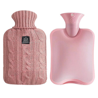 Hot Water Bag, Hot Water Bottle 2 Liters, Heat Up and Refreezable Hot Cold Pack with Knit Cover, Winter Warmer for Pain Relief Hot Cold Therapy (Pink) 🍁 All In One Marketplace Canada