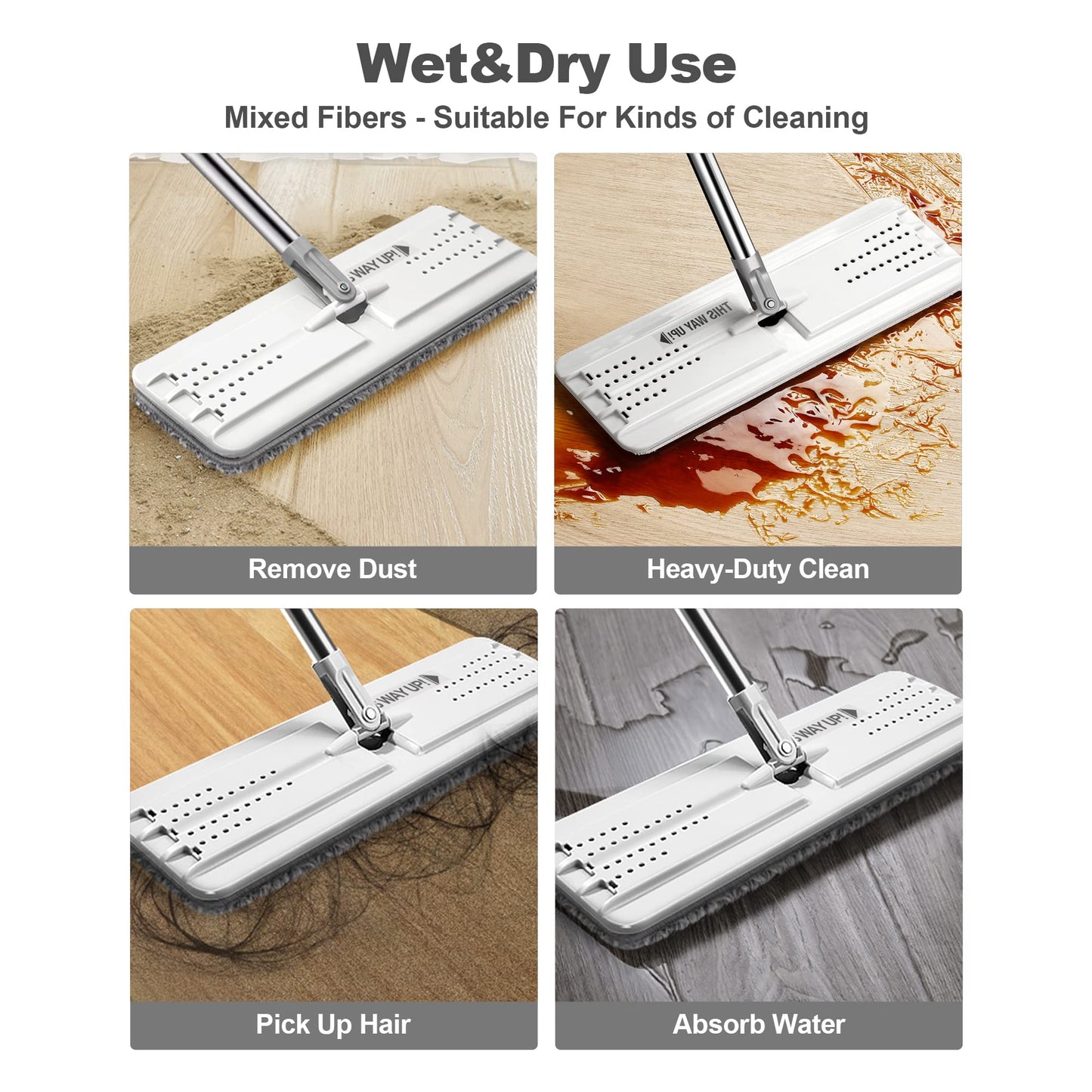 JOYMOOP Hands Free Flat Floor Mop and Bucket with Wringer Set, 3 Washable Microfiber Mops, Wet and Dry Use, Floor Cleaning System
