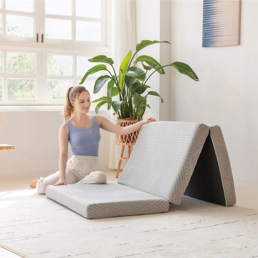 Tri-Fold Memory Foam Mattress, 4 inch Single Folding Mattress with Collapsible and Washable Cover, Travel and Guest Mat, 75"×25"×4", Grey - Available at All In One Marketplace Canada