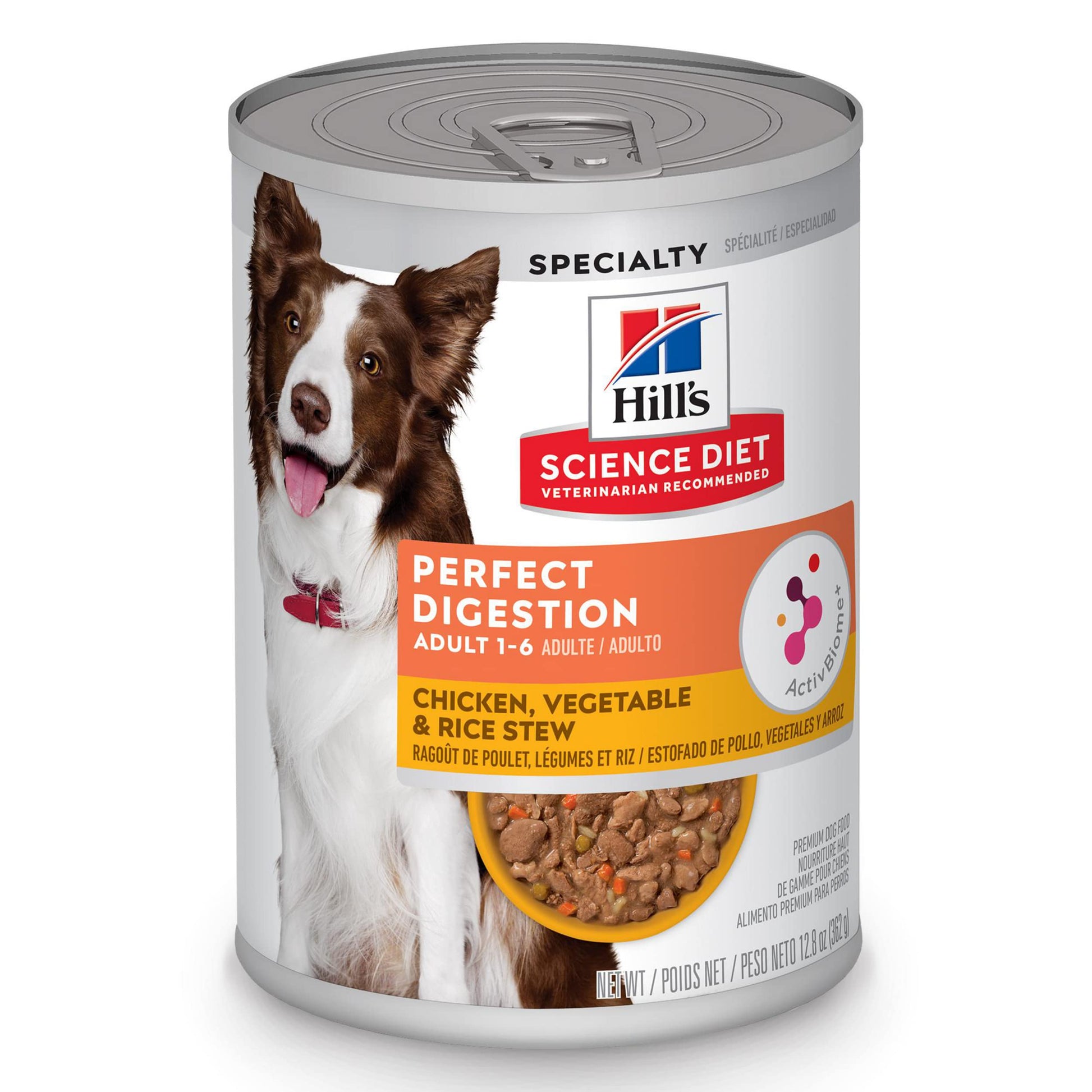 Hill's Science Diet Perfect Digestion, Adult 1-6, Digestive Support, Wet Dog Food, Chicken, Vegetable & Rice Stew, 12.5 oz Can, Case of 12 Hill's Science Diet