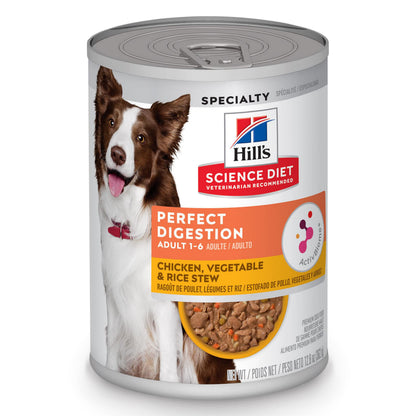 Hill's Science Diet Perfect Digestion, Adult 1-6, Digestive Support, Wet Dog Food, Chicken, Vegetable & Rice Stew, 12.5 oz Can, Case of 12 Hill's Science Diet