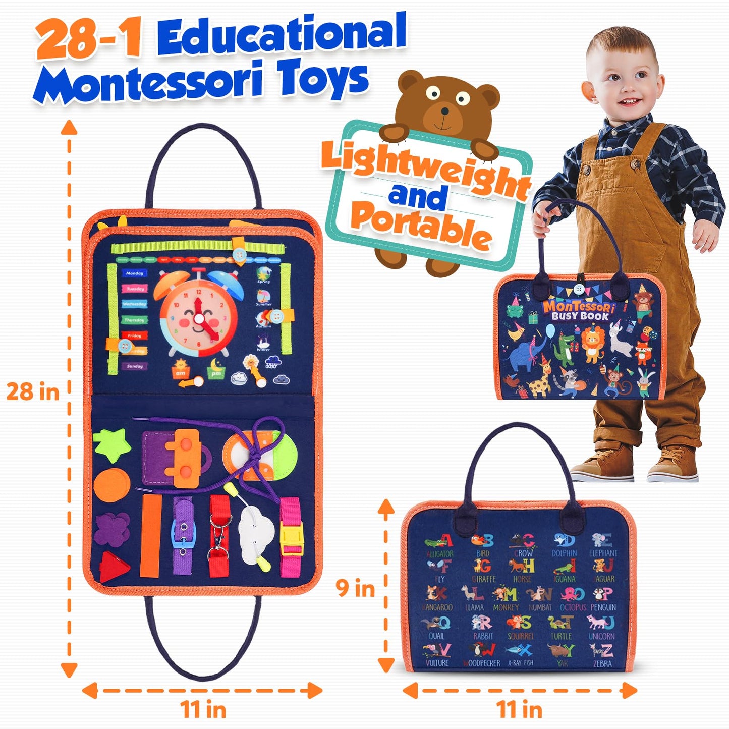 ZOOI Toddler Toys Busy Board - Montessori Toys for 1-5 Year Old Boy Girl Birthday Gifts for Kids, Sensory Toys Baby Essentials, Busy Book for Toddlers 1-5 Year Old, Airplane Activities Toys Gifts