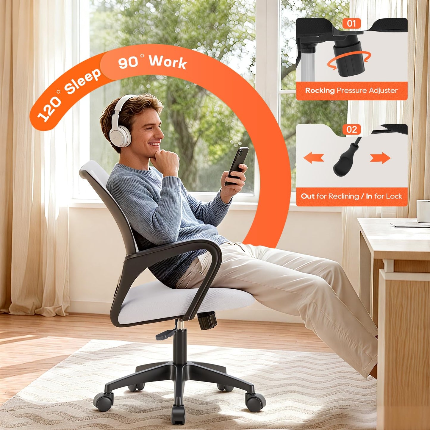BestOffice Home Office Chair Ergonomic Desk Chair Mesh Computer Chair with Lumbar Support Armrest Executive Rolling Swivel Adjustable Mid Back Task Chair for Women Adults, Black (White) 🍁 All In One Marketplace Canada