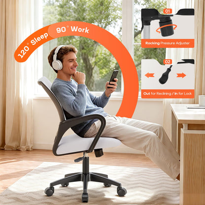 BestOffice Home Office Chair Ergonomic Desk Chair Mesh Computer Chair with Lumbar Support Armrest Executive Rolling Swivel Adjustable Mid Back Task Chair for Women Adults, Black (White) 🍁 All In One Marketplace Canada