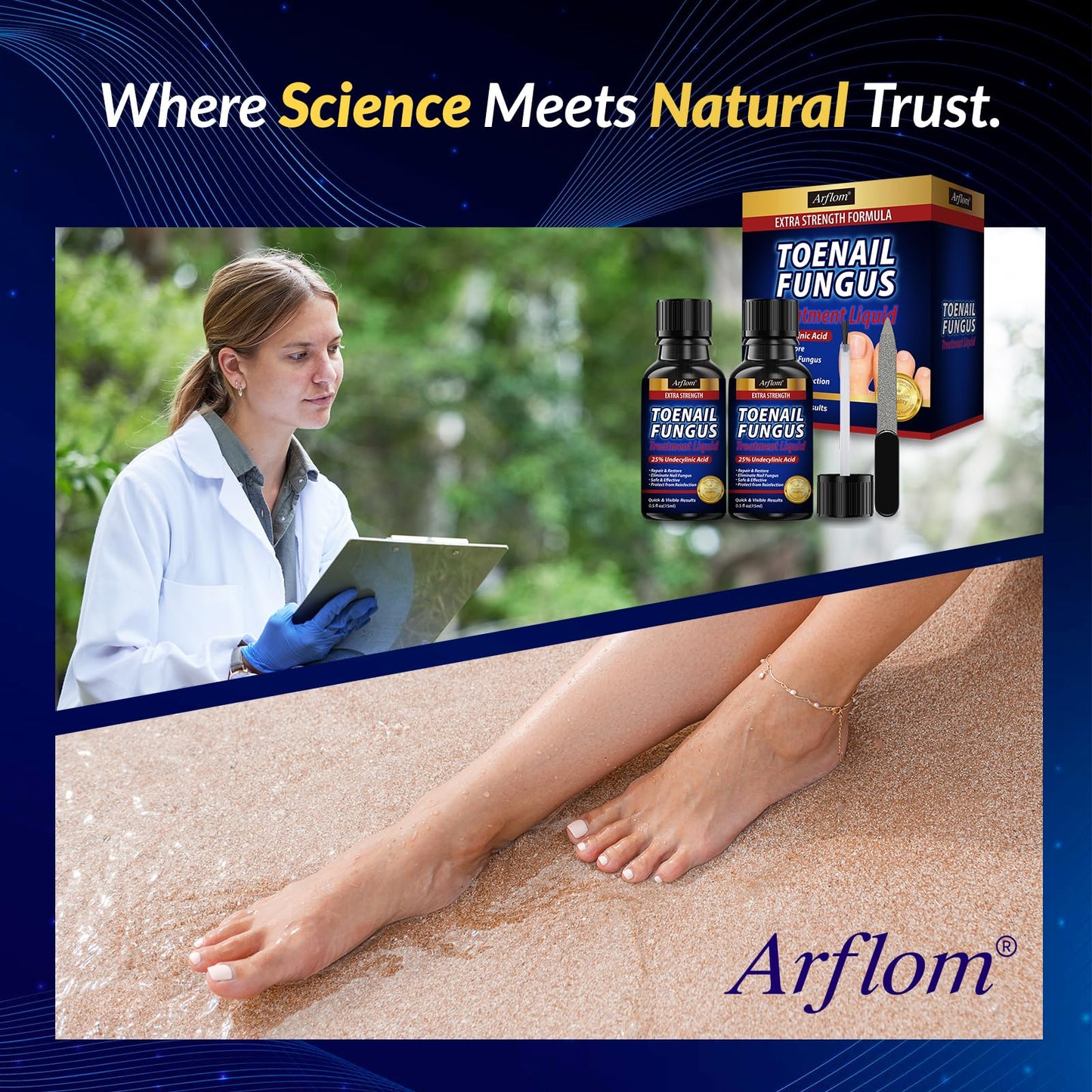 Arflom Toenail Fungus Treatment : 25% Undecylenic Fungal Nail Treatment Extra Strength - Toe and Fingernail with Tea Tree Oil (2pcs, 15ml each) - Available at All In One Marketplace Canada