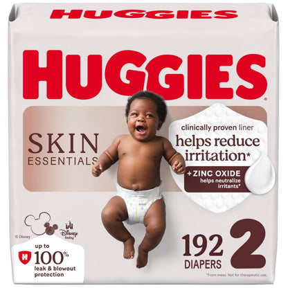 Huggies Size 2 Diapers, Skin Essentials Baby Diapers, Size 2 (12-18 lbs), 192 Count (3 Packs of 64), Packaging May Vary