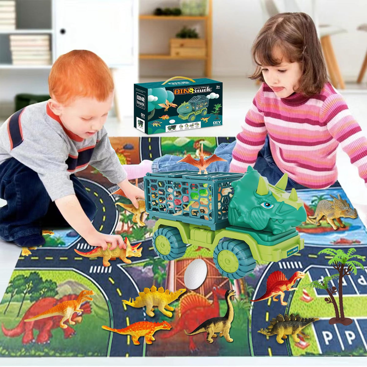 Dinosaur Truck Toys for Kids 3-8 Years, Triceratops Transport Car Toy with 15 Dino Figures,Dinosaur Eggs,Activity Play Mat,Dinosaur Game Set,Christmas Birthday Gifts for Boys Girls Stocking Stuffers 🍁 All In One Marketplace Canada