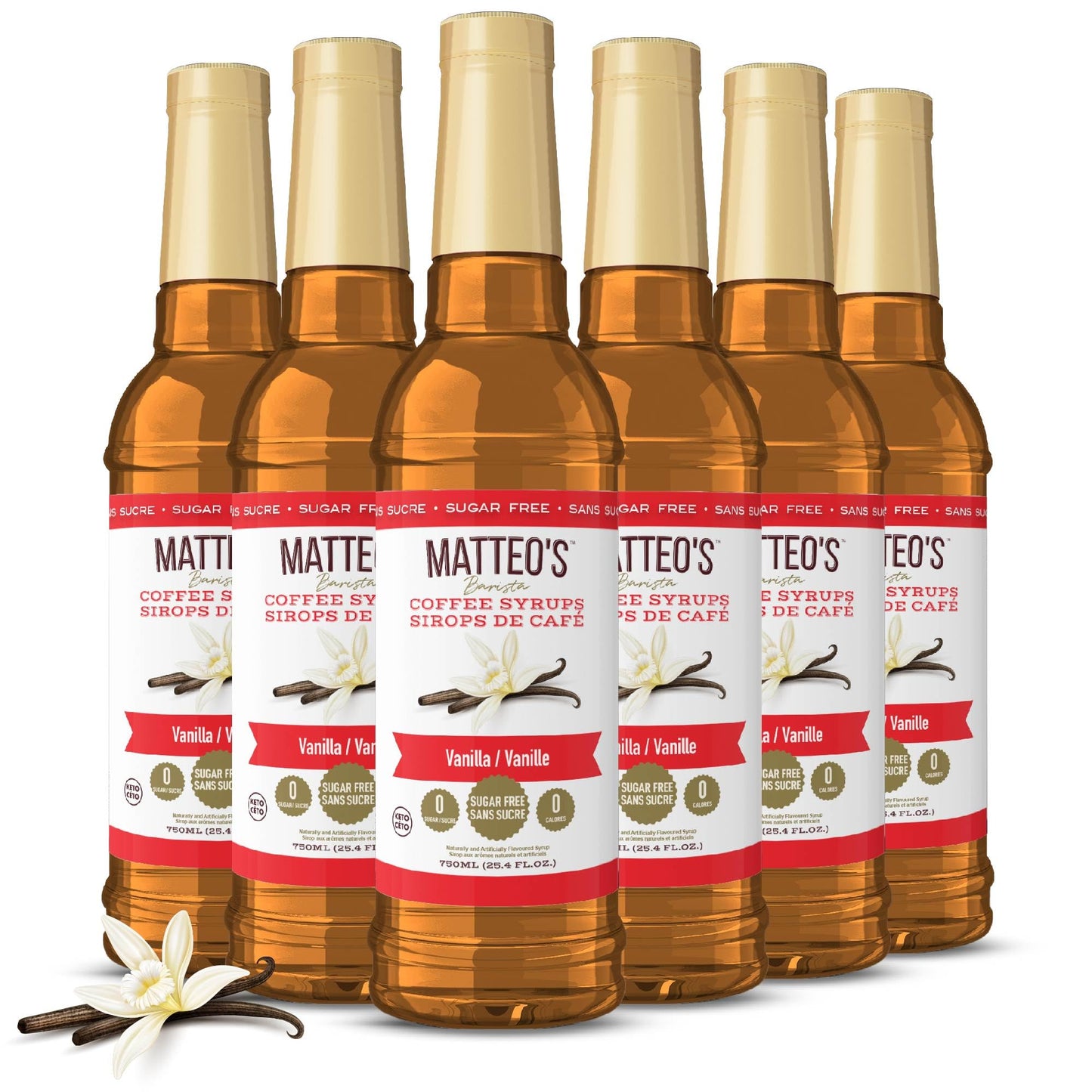 Matteo's Vanilla Barista Coffee Syrup - Sugar Free, Zero Carb, Keto-Friendly - 25.4 Oz Bottle, 6-Pack
