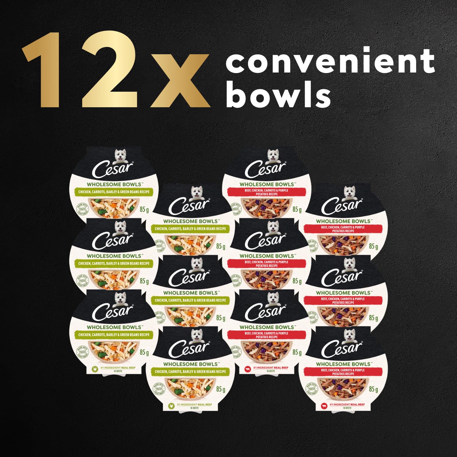 CESAR Wholesome Bowls Adult Wet Dog Food, Chicken Flavour, 85g (6 Pack) Cesar
