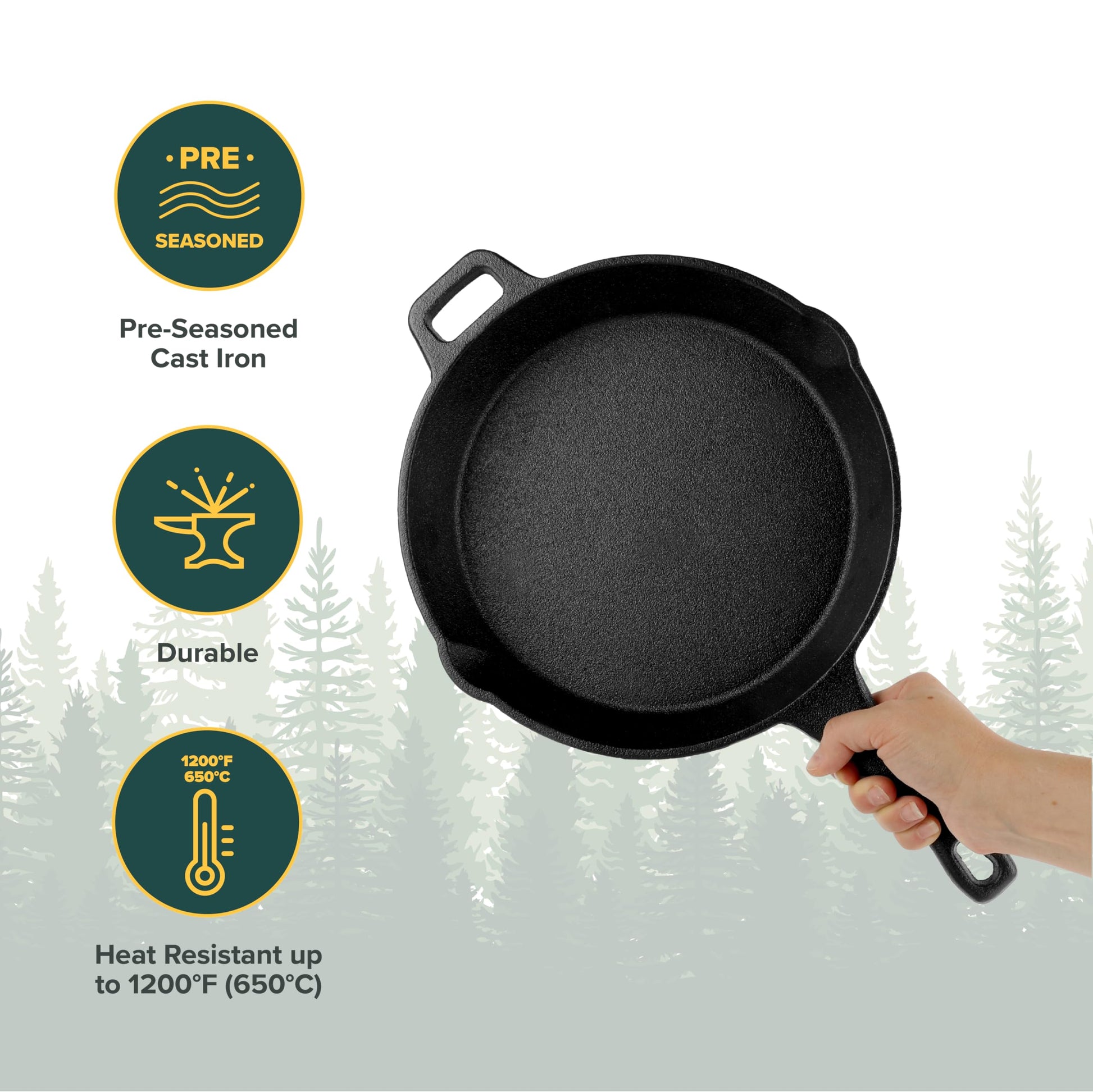 Coghlan's Cast Iron Skillet – 10.1-Inch Pre-Seasoned Frying Pan with Dual Pour Spouts & Helper Handle for Campfire Cooking, Stove, Grill, or Oven – Durable Outdoor Cookware Coghlan's