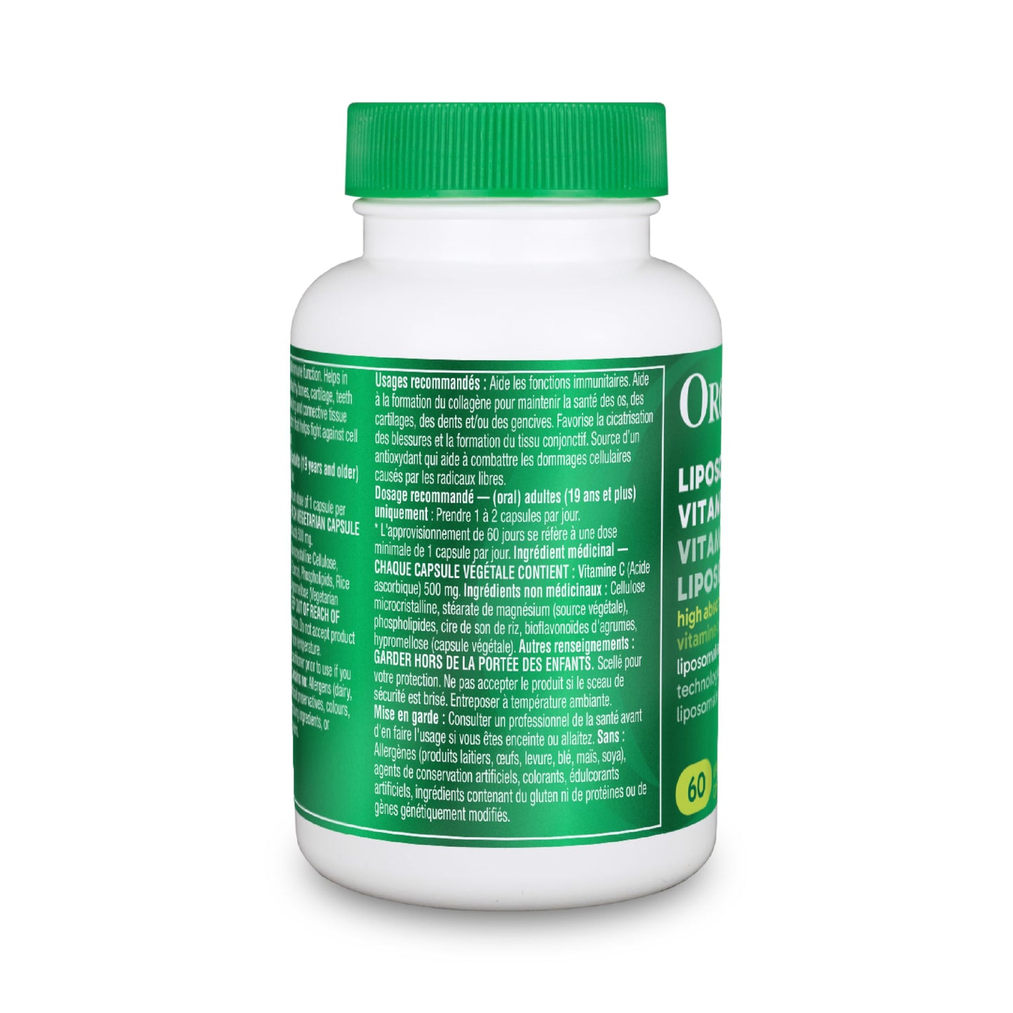 Organika Canadian-Made Liposomal Vitamin C 1000mg Daily- High Absorption for Superior Bioavailability, Immunity- 60vcaps - Available at All In One Marketplace Canada