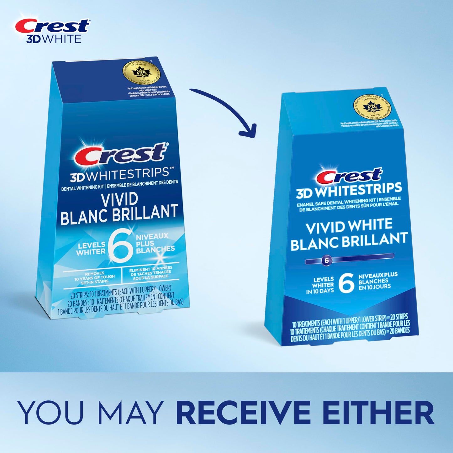 Crest 3D Whitestrips Vivid White At-home Teeth Whitening Kit, 10 Treatments, 6 Levels Whiter