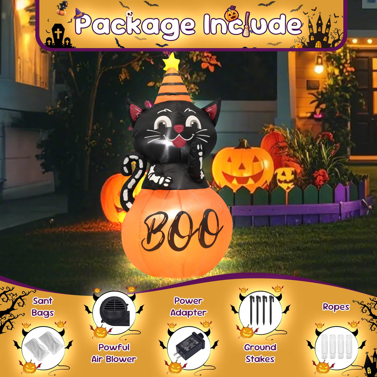 4FT Halloween Inflatable Decor Pumpkin Cat with LED Lights 🍁 All In One Marketplace Canada