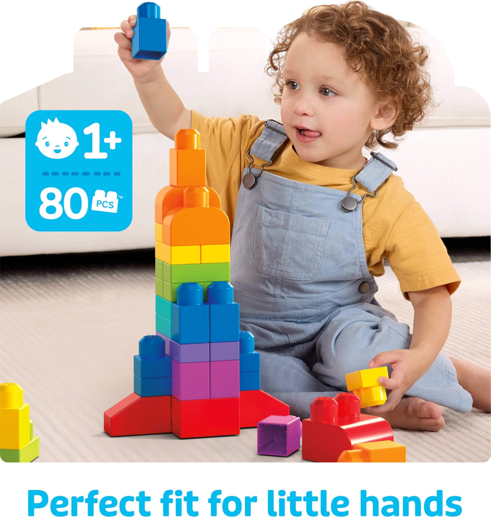 MEGA BLOKS First Builders Toddler Blocks Toys Set, Big Building Bag Collection with 80 Pieces and Storage, Blue, Ages 1+ Years