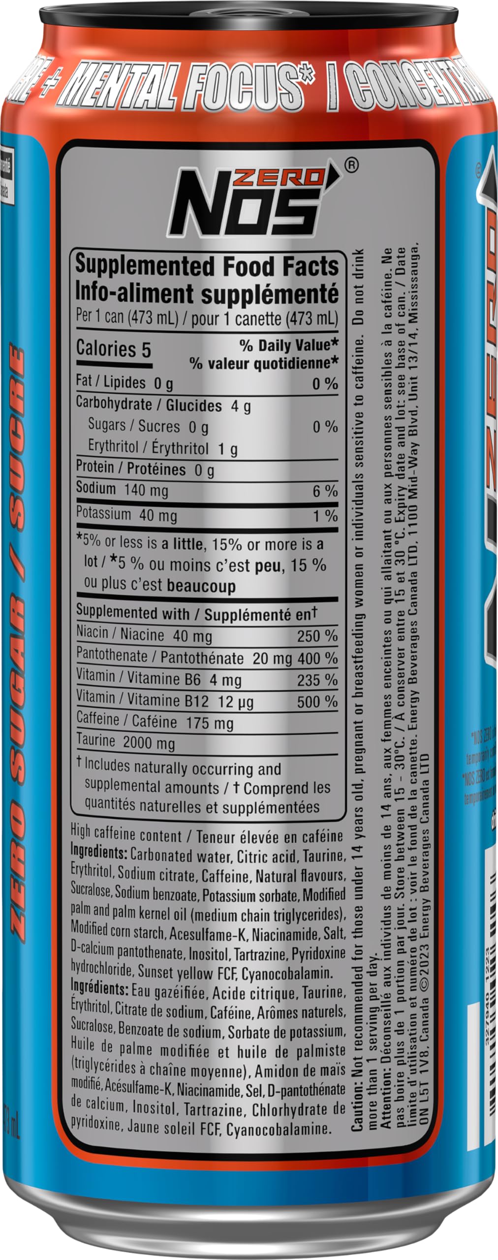 NOS ENERGY, Zero Sugar, 473 mL Cans (12 Pack) – Zero Sugar Energy Drink