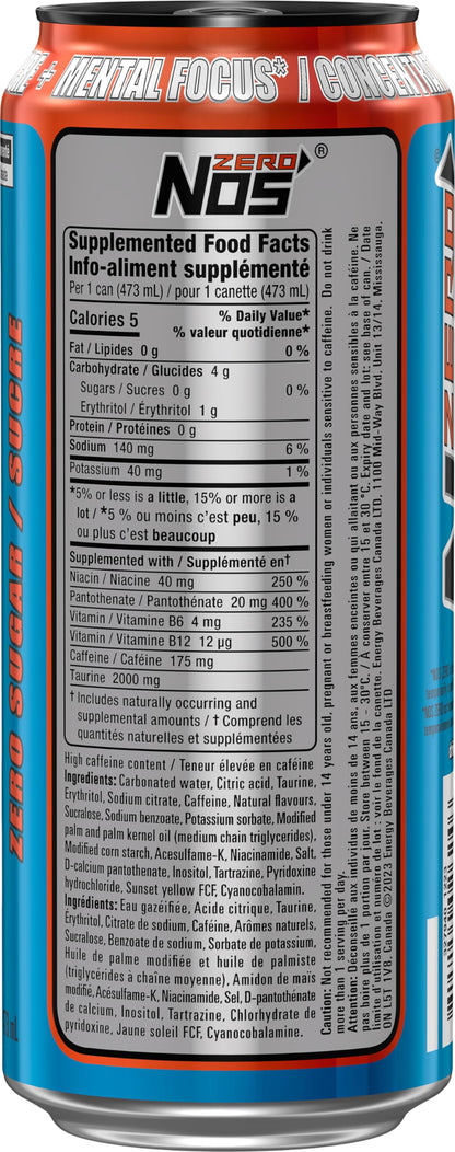 NOS ENERGY, Zero Sugar, 473 mL Cans (12 Pack) – Zero Sugar Energy Drink