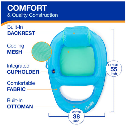 SwimWays Spring Float Premium Recliner Pool Lounger, Inflatable Pool Floats Adult with Fast Inflation for Ages 15 & Up, Sky Blue