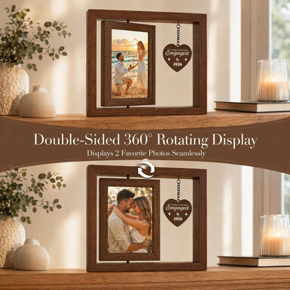UPEOXT Engagement Gifts for Couples, Wood Rotating Picture Frame, 21.5×20.5cm, 8.46×8.07inch, Double Sided Wedding Bridal Shower Decor, Unique Engaged Fiance Gift, 2026 Christmas Ornament Photo Frame 🍁 All In One Marketplace Canada