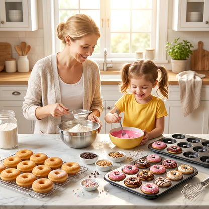 Lawei Pack of 2 Donuts Baking Mould with 24 Cavities Doughnut Mould with Non-Stick Coating, High-Quality Doughnut Baking Mould for Doughnut, Cake, Dessert, Black 🍁 All In One Marketplace Canada