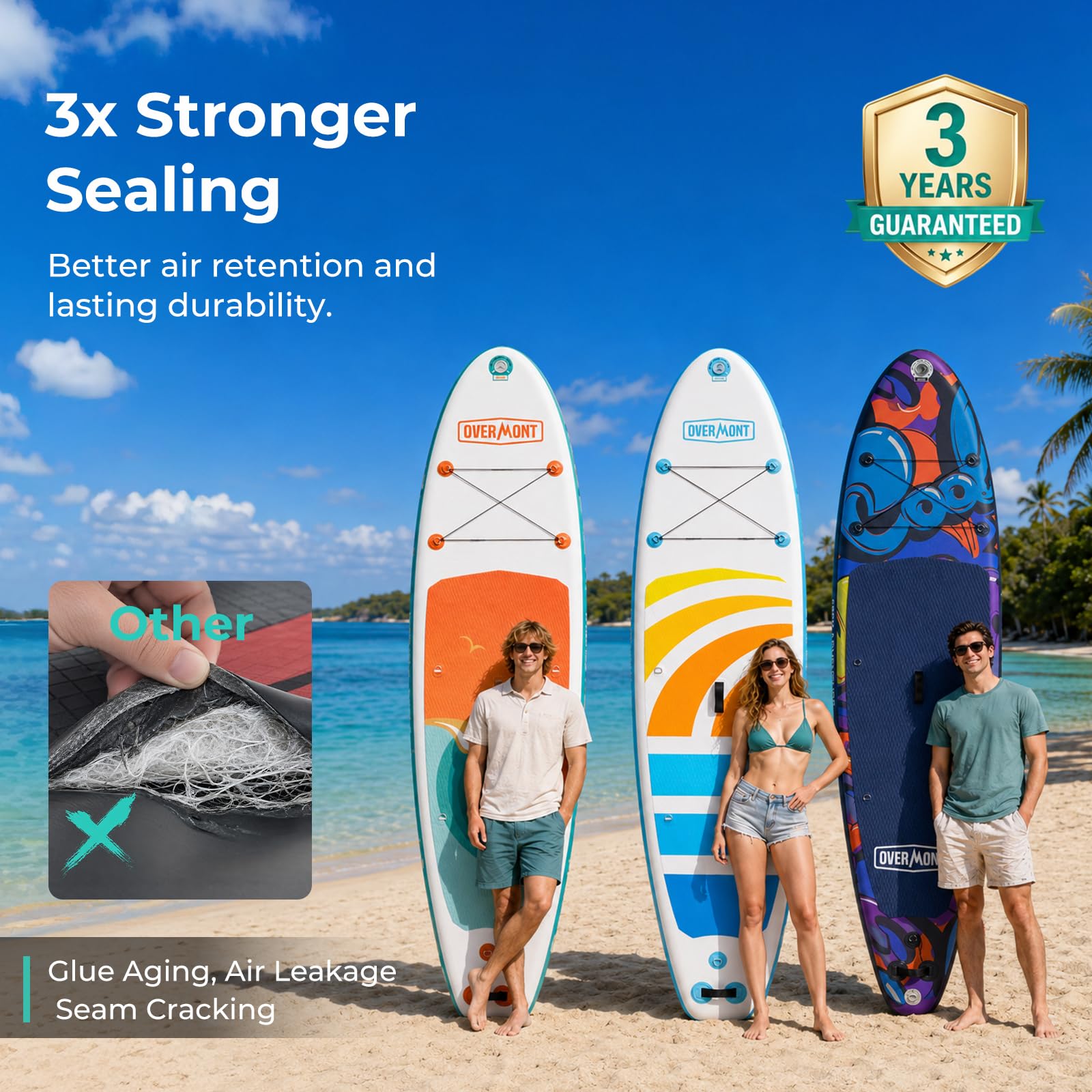 Overmont Inflatable Paddle Board 10'7" x 33" x 6", Extra Wide SUP for Adults & Beginners, 350 lb Stand Up Paddle Board with Adjustable Paddle, Pump, 3 Fins, Leash, Backpack & Repair Kit OVERMONT